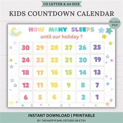 Printable Countdown Calendar For Kids