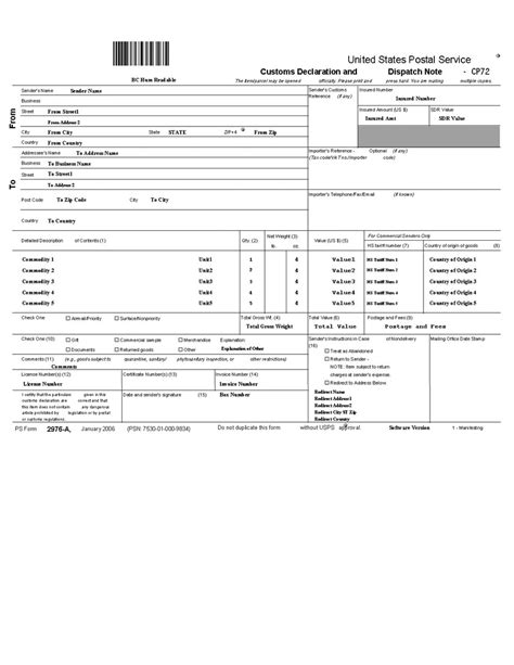 Printable Customs Form Usps