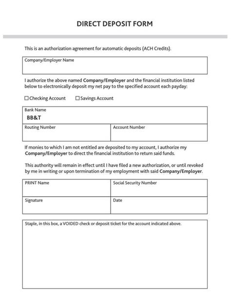 Printable Direct Deposit Form For Employees