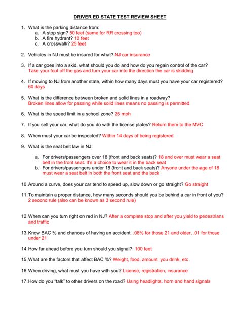 Printable Drivers Ed Practice Test