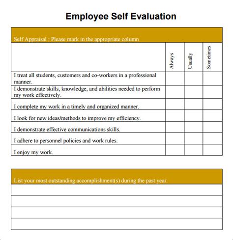 Printable Employee Self Evaluation Form