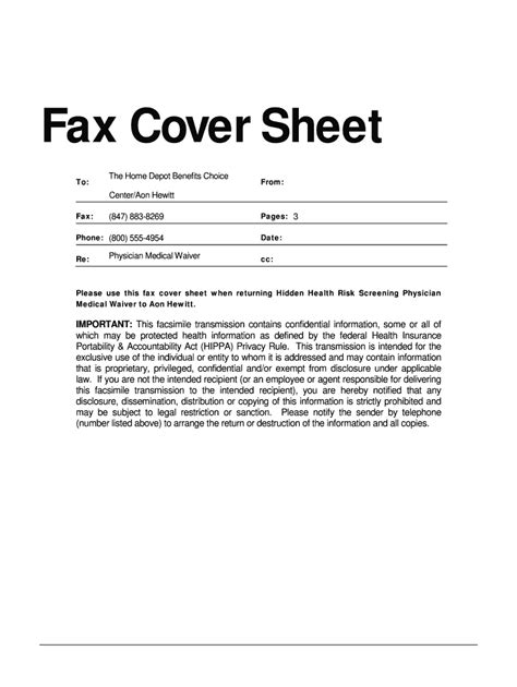 Printable Fax Cover Sheet With Confidentiality Statement