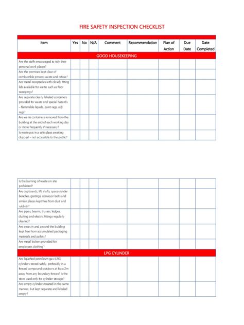 Printable Fire Inspection Checklist Template