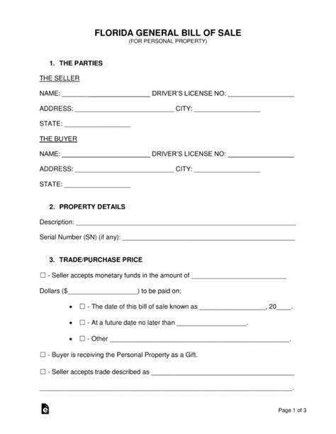 Printable Florida Bill Of Sale