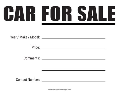 Printable For Sale Sign Car