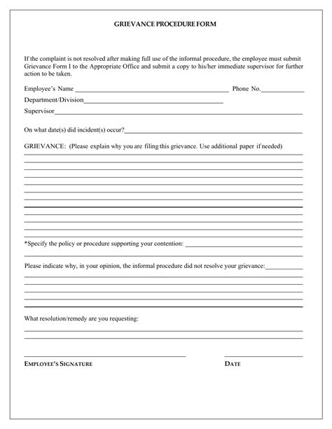 Printable Grievance Form Template