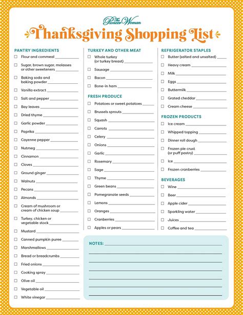 Printable Grocery List For Thanksgiving