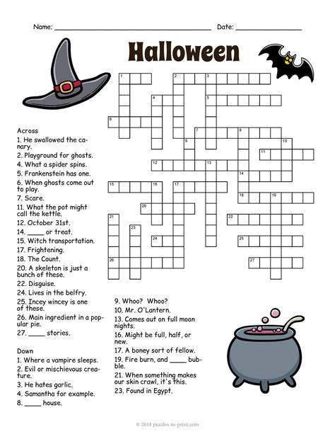 Printable Halloween Crossword Puzzle