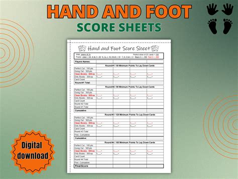 Printable Hand Knee And Foot Score Sheet