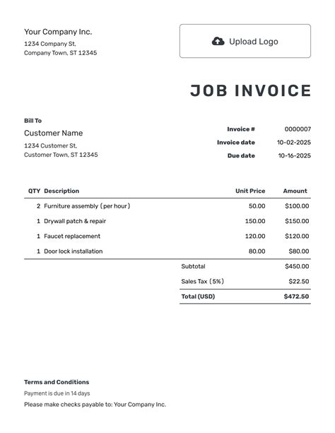 Printable Job Invoice