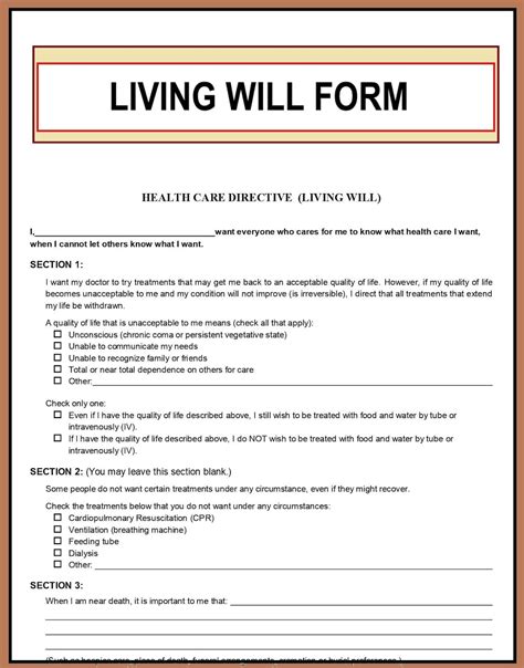 Printable Living Will Template