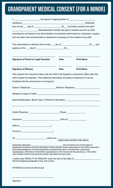 Printable Medical Consent Form For Grandparents