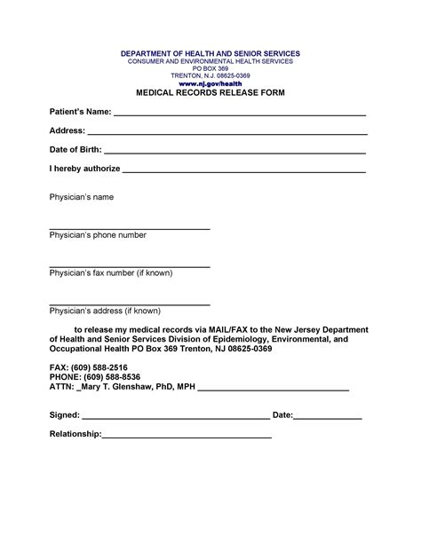 Printable Medical Release Form