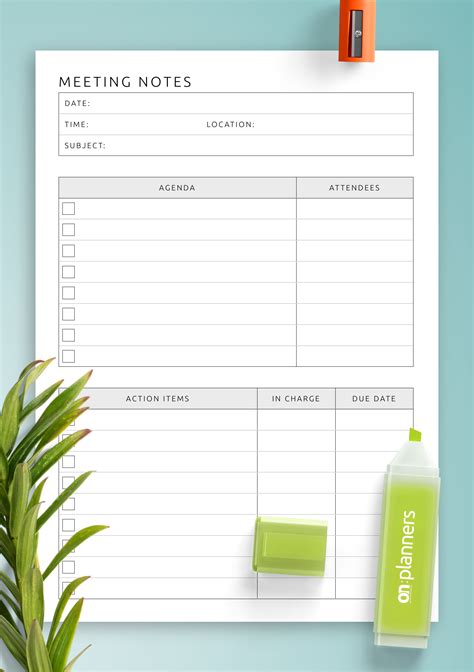 Printable Meeting Notes Template