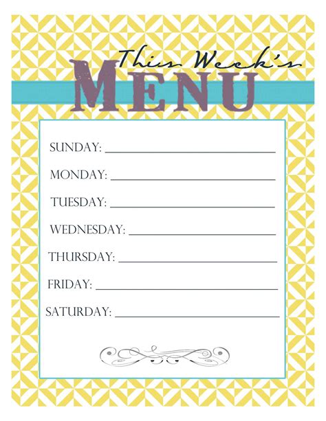 Printable Menu Template Free