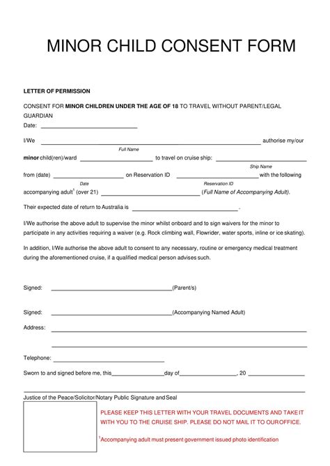 Printable Minor Travel Consent Form