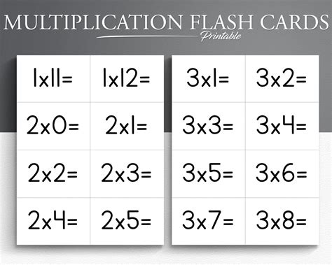 Printable Multiplication Flash Cards