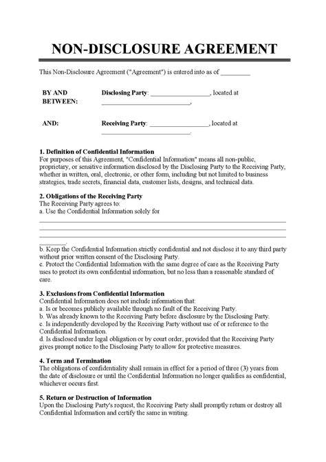 Printable Non-disclosure Agreement