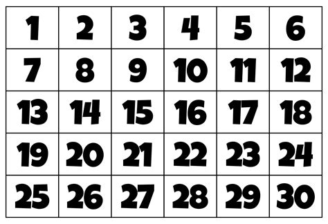 Printable Numbers 1 30