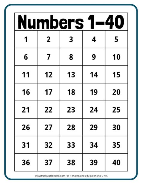 Printable Numbers 1 40