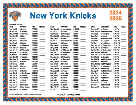 Printable Ny Knicks Schedule