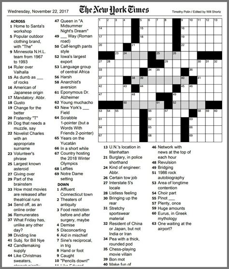 Printable Nytimes Crossword