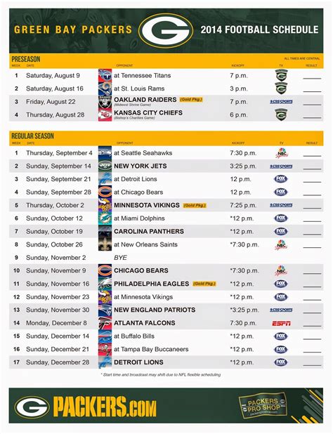 Printable Packer Schedule