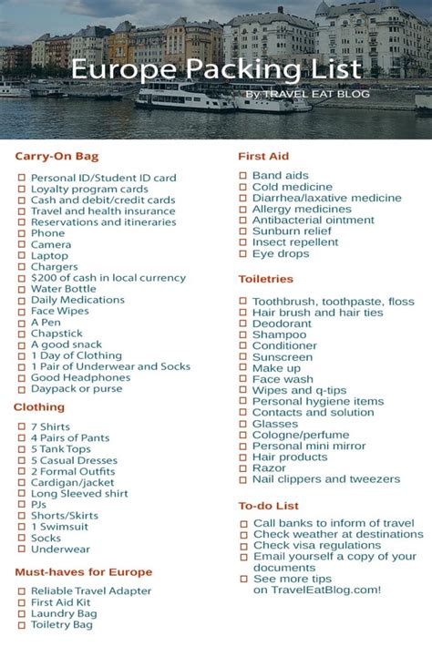 Printable Packing List For Europe