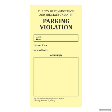 Printable Parking Ticket Template Word