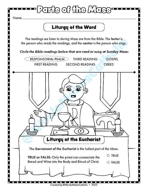 Printable Parts Of The Catholic Mass Worksheet