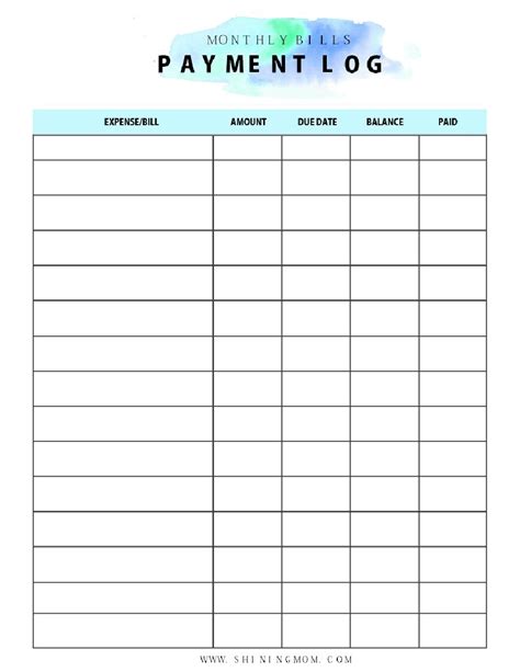 Printable Payment Log