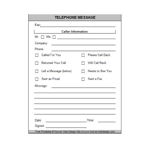 Printable Phone Message Template