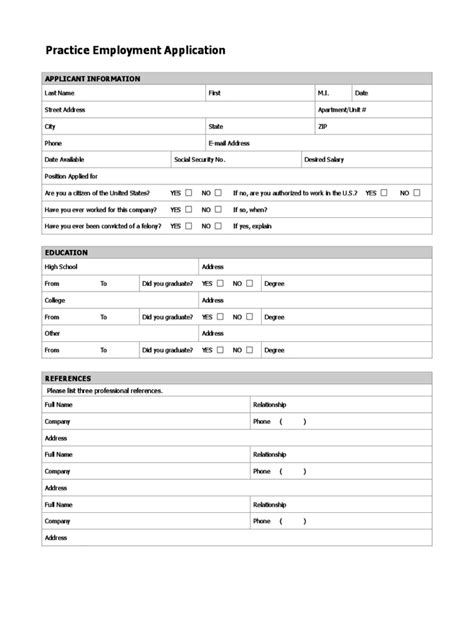 Printable Practice Job Application