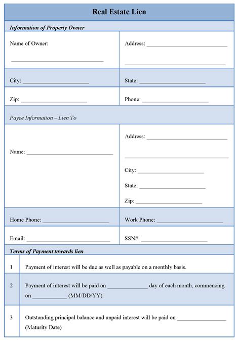 Printable Property Lien Form