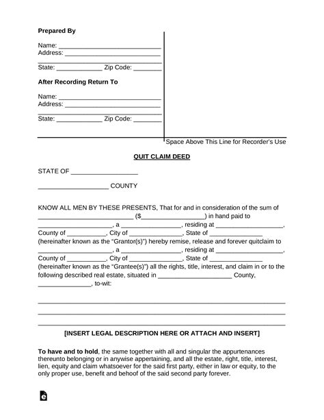 Printable Quit Claim Deed Form