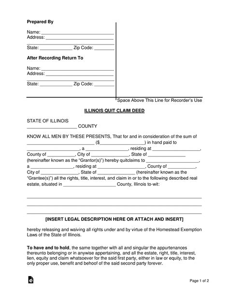 Printable Quit Claim Deed Form Illinois