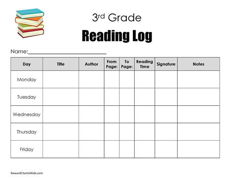 Printable Reading Log 3rd Grade Summary On The Back