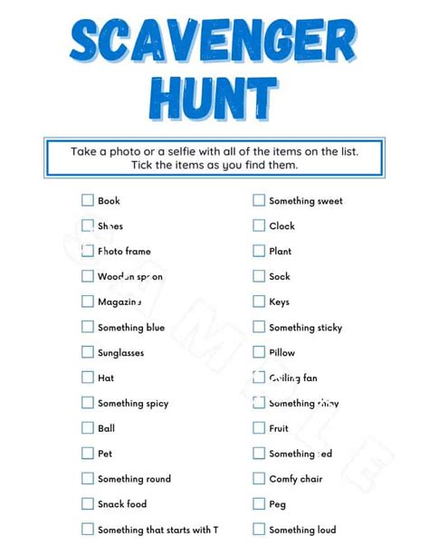 Printable Scavenger Hunt List