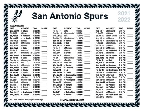 Printable Spurs Schedule