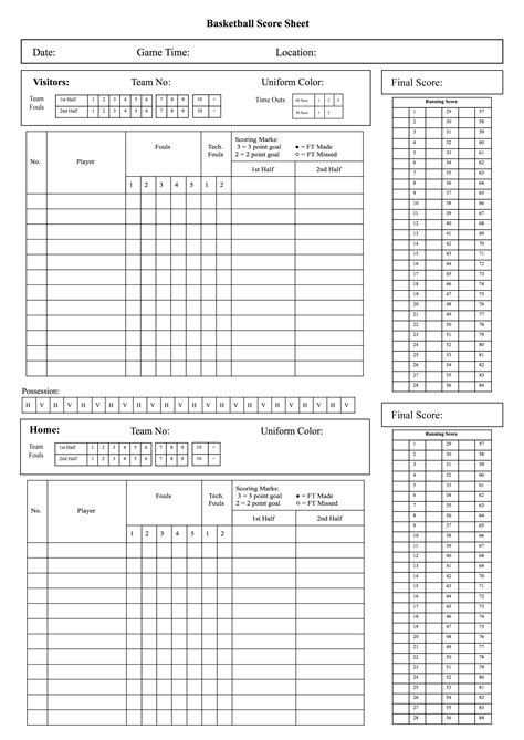 Printable Stat Sheet Basketball