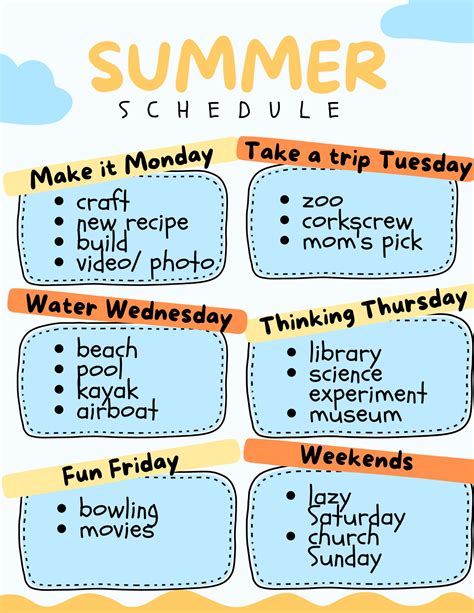 Printable Summer Schedule