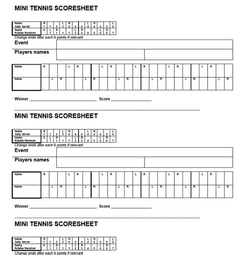 Printable Tennis Stat Sheet
