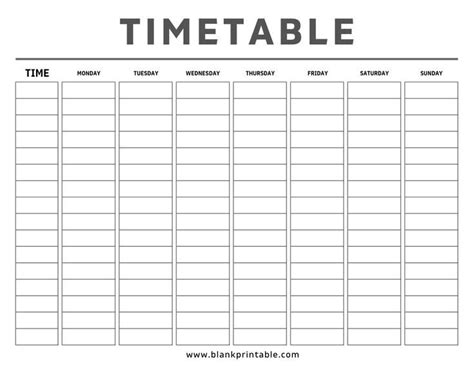 Printable Timetable Sheets Free