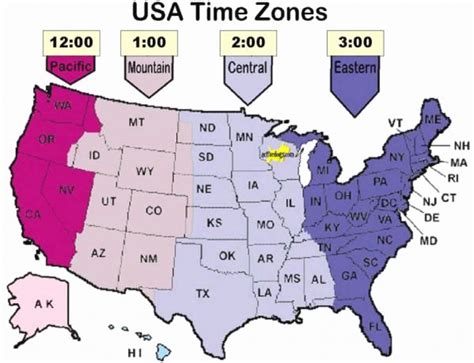 Printable Usa Time Zone Map
