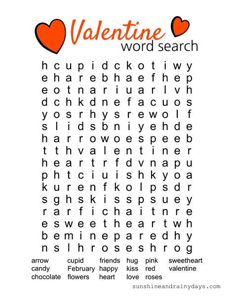 Printable Valentine Word Search Puzzles