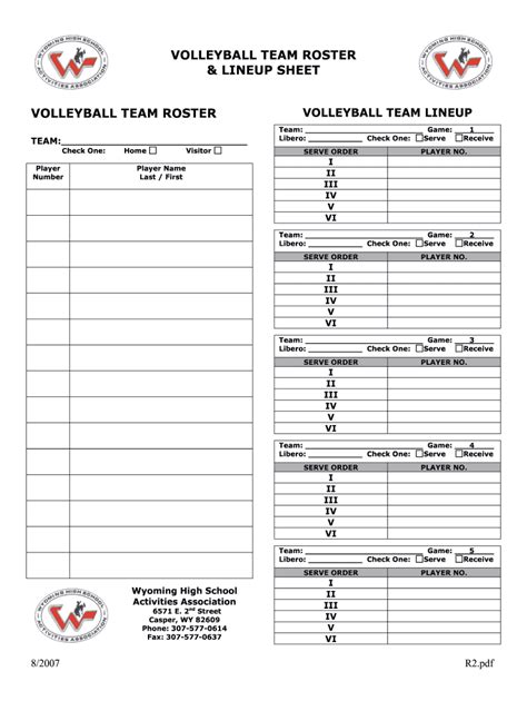 Printable Volleyball Lineup Sheets