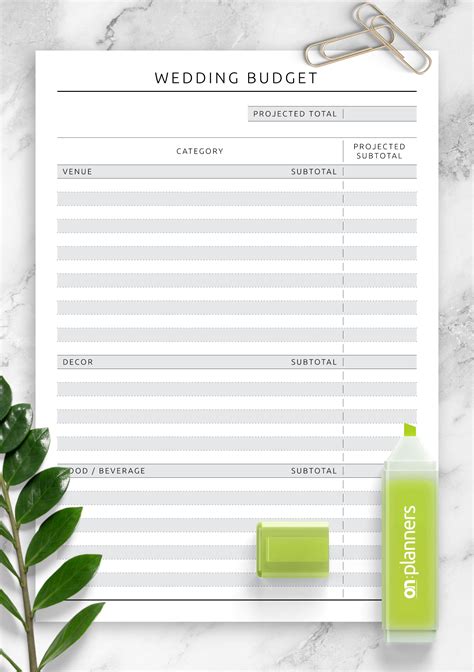 Printable Wedding Budget Template