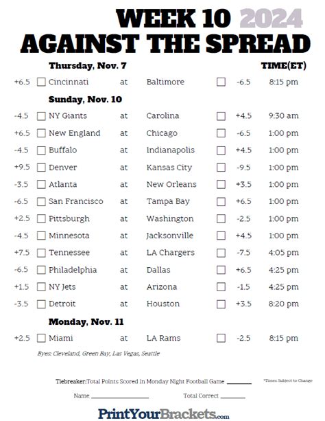 Printable Week 10 Nfl Schedule