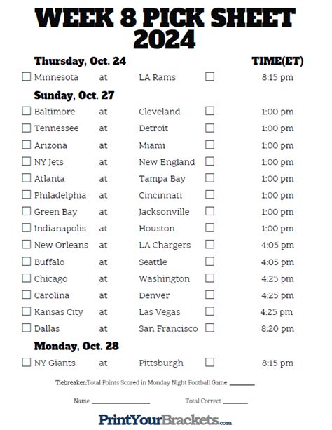 Printable Week 8 Nfl Schedule