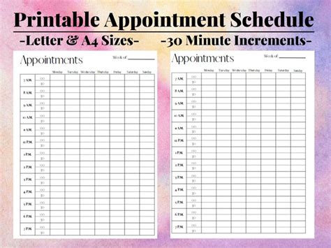 Printable Weekly Schedule 30 Minute Increments